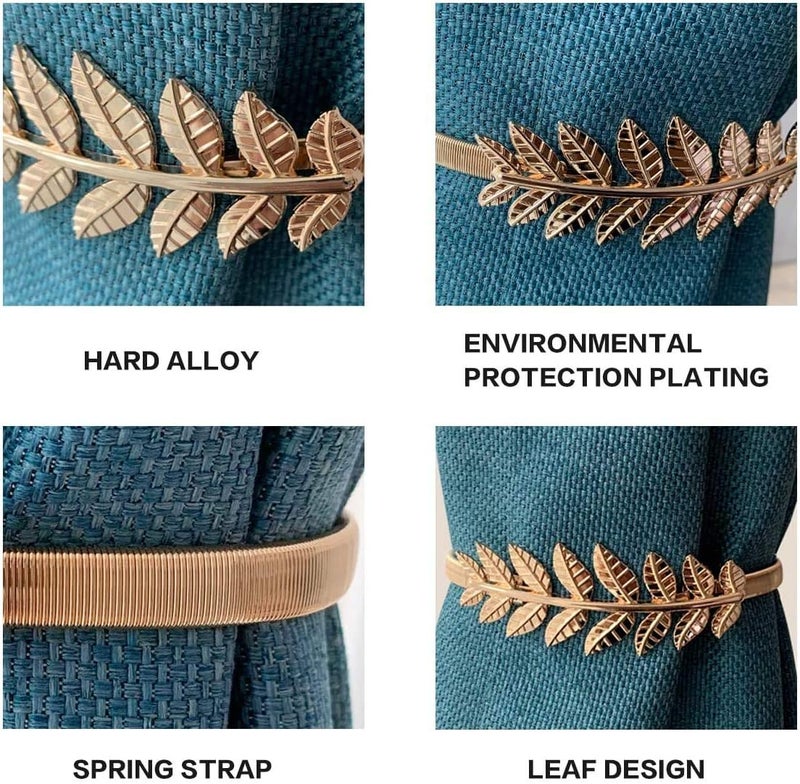 LLPMutu 4Pack Curtain Tiebacks Aluminum Alloy Spring Design Curtain Holdback Leaf Carving Design Curtain Ties for Drapes Curtain Ties Backs Curtain Modern Style Curtain Holdback Decor(Gold Leaf) - Image 3